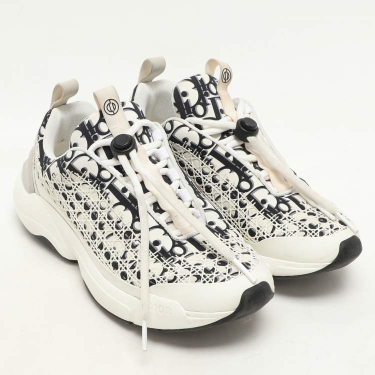 Pre Owned Dior White/Black Oblique Cannage Neoprene and Rubber B24 Low Top Sneakers Size 37 