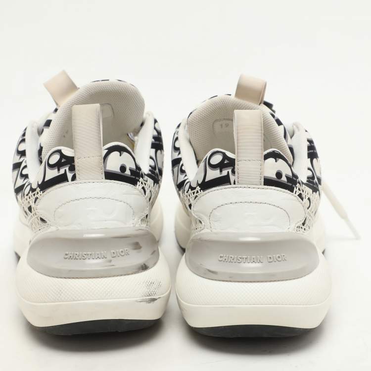 Pre Owned Dior White/Black Oblique Cannage Neoprene and Rubber B24 Low Top Sneakers Size 37 