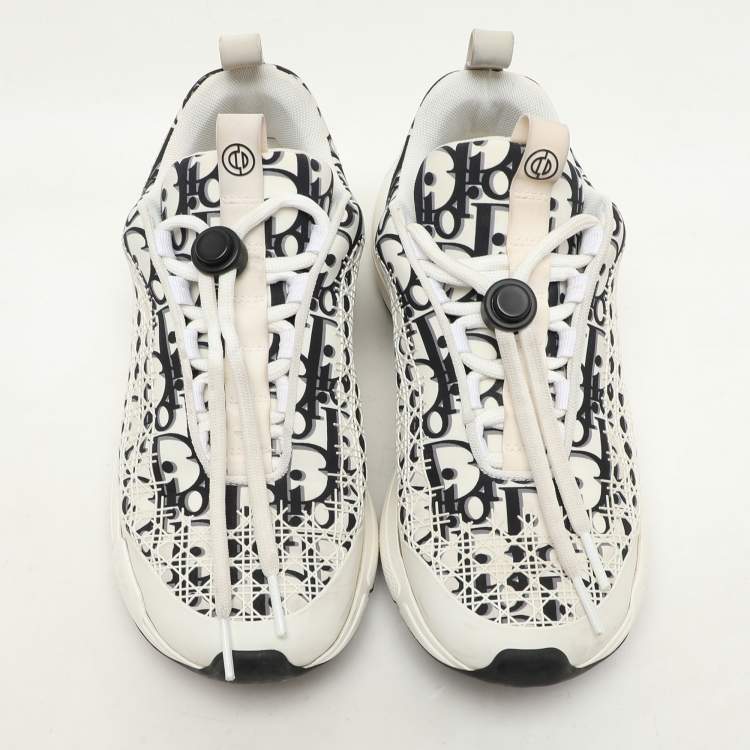 Pre Owned Dior White/Black Oblique Cannage Neoprene and Rubber B24 Low Top Sneakers Size 37 
