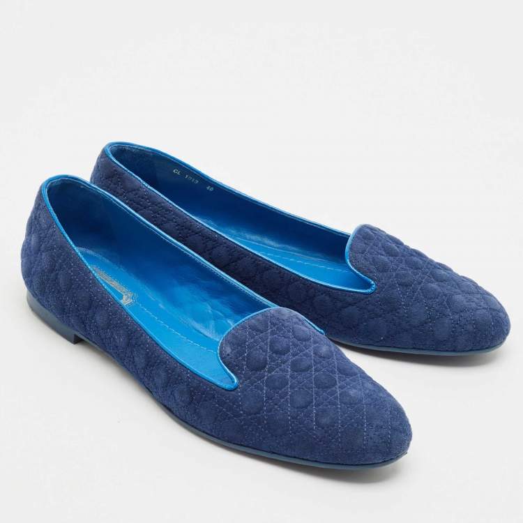 Pre Owned Dior Navy Blue Suede Cannage Smoking Slippers Size 40