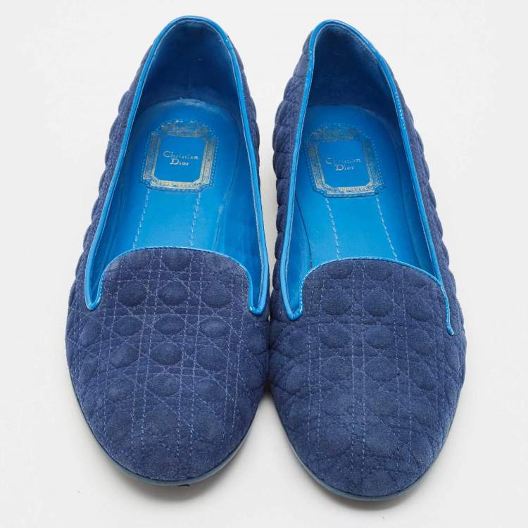 Pre Owned Dior Navy Blue Suede Cannage Smoking Slippers Size 40
