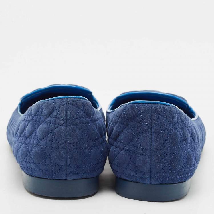 Pre Owned Dior Navy Blue Suede Cannage Smoking Slippers Size 40