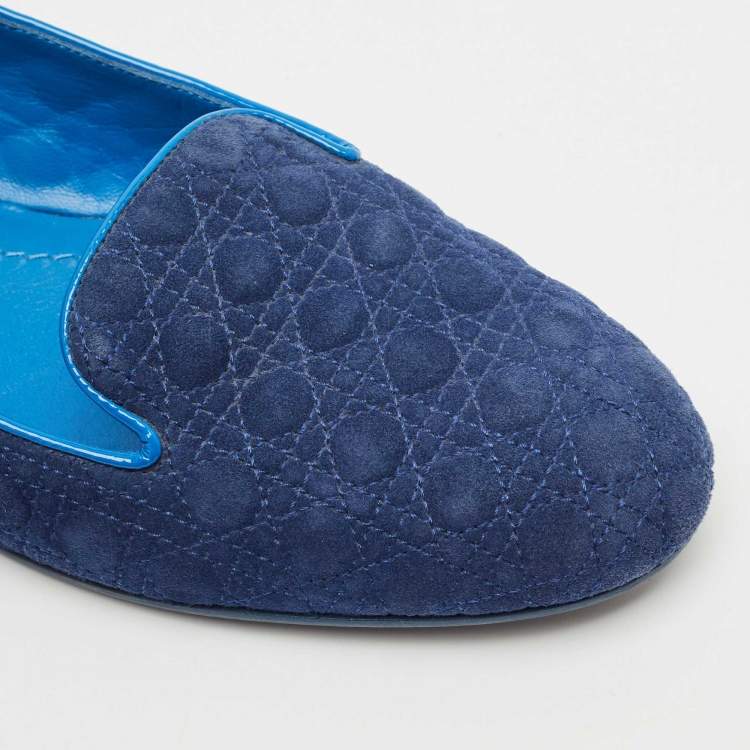 Pre Owned Dior Navy Blue Suede Cannage Smoking Slippers Size 40