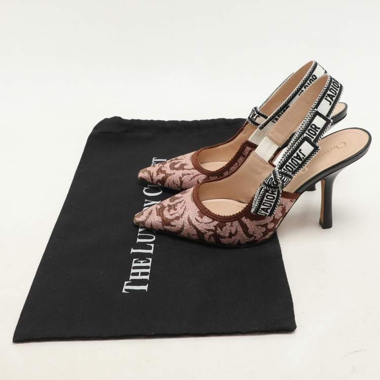 Pre Owned Dior Brown/Pink Floral Jacquard J'Adior Slingback Pumps Size 36.5