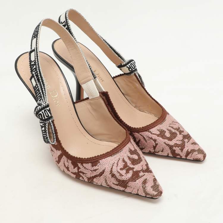Pre Owned Dior Brown/Pink Floral Jacquard J'Adior Slingback Pumps Size 36.5