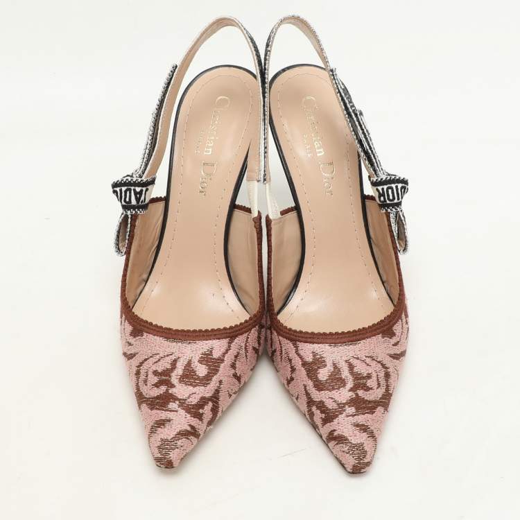 Pre Owned Dior Brown/Pink Floral Jacquard J'Adior Slingback Pumps Size 36.5