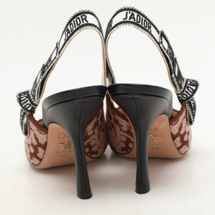 Pre Owned Dior Brown/Pink Floral Jacquard J'Adior Slingback Pumps Size 36.5