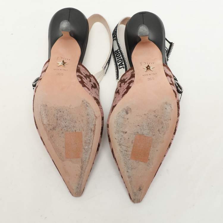 Pre Owned Dior Brown/Pink Floral Jacquard J'Adior Slingback Pumps Size 36.5