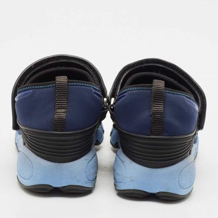 Pre Owned Dior Navy Blue Mesh and Nylon Fusion Floral Embellished Slip On Sneakers Size 37