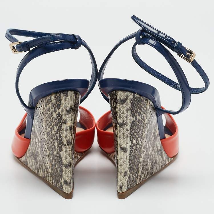 Pre Owned Dior Multicolor Python and Leather Wedge Sandals Size 36