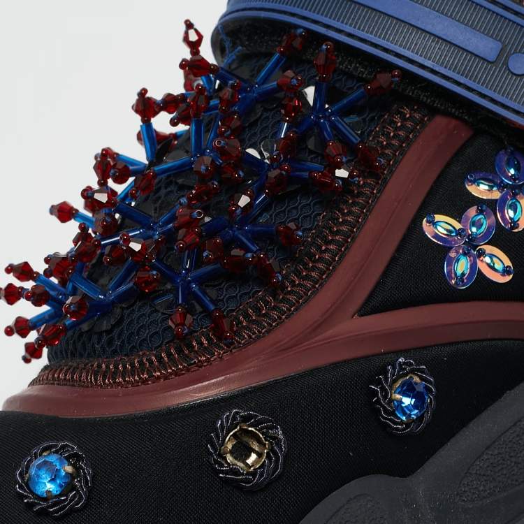 Pre Owned Dior Black/Blue Neoprene and Mesh Embellished Fusion Sneakers Size 39