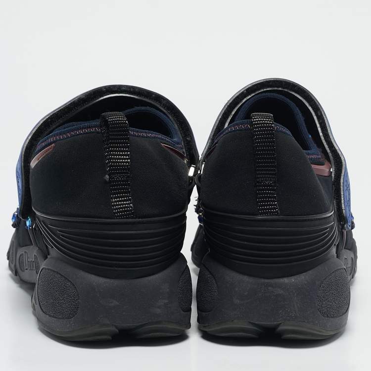 Pre Owned Dior Black/Blue Neoprene and Mesh Embellished Fusion Sneakers Size 39