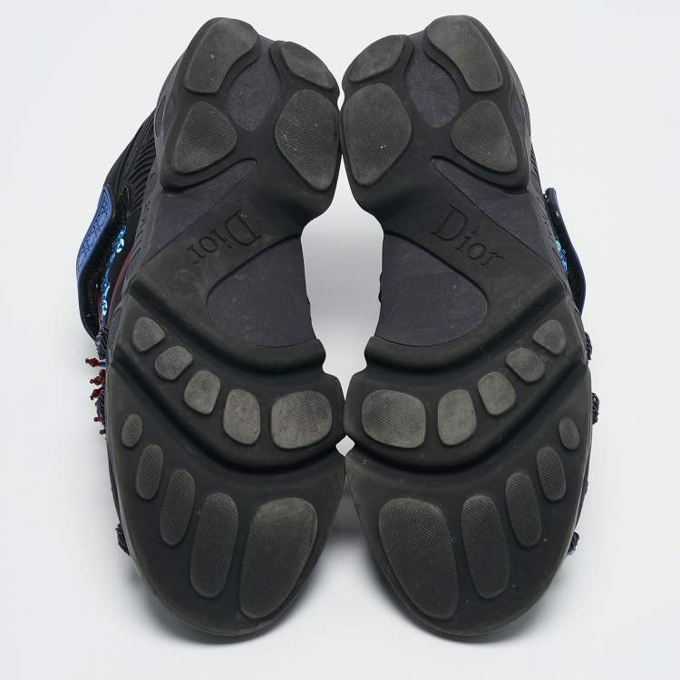 Pre Owned Dior Black/Blue Neoprene and Mesh Embellished Fusion Sneakers Size 39