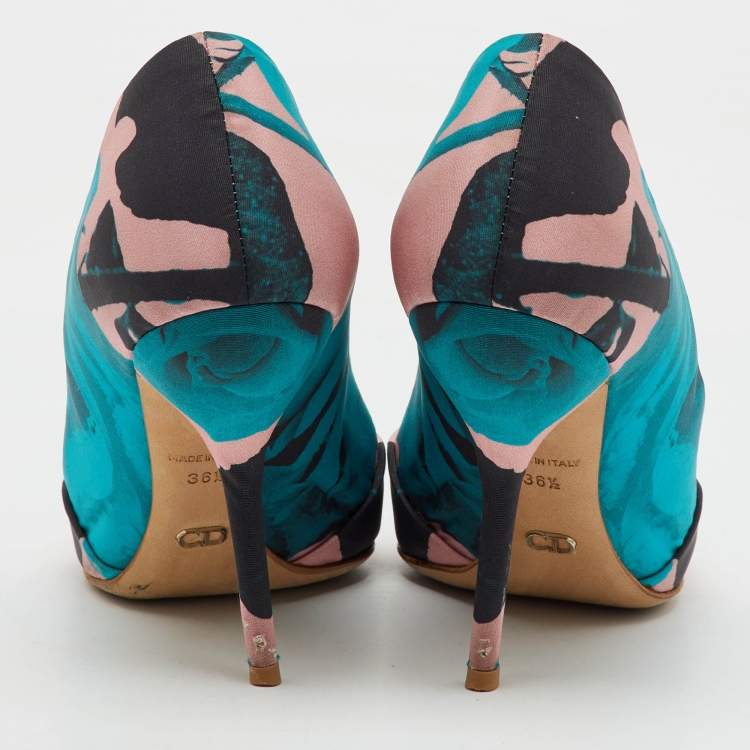 Pre Owned Dior Multicolor Floral Print Fabric Decli Defile Pointed Toe Pumps Size 36.5