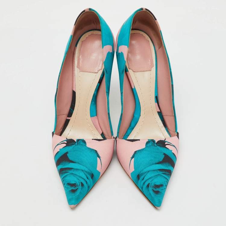 Pre Owned Dior Multicolor Floral Print Fabric Decli Defile Pointed Toe Pumps Size 36.5