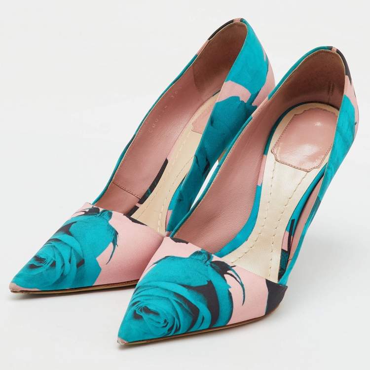 Pre Owned Dior Multicolor Floral Print Fabric Decli Defile Pointed Toe Pumps Size 36.5