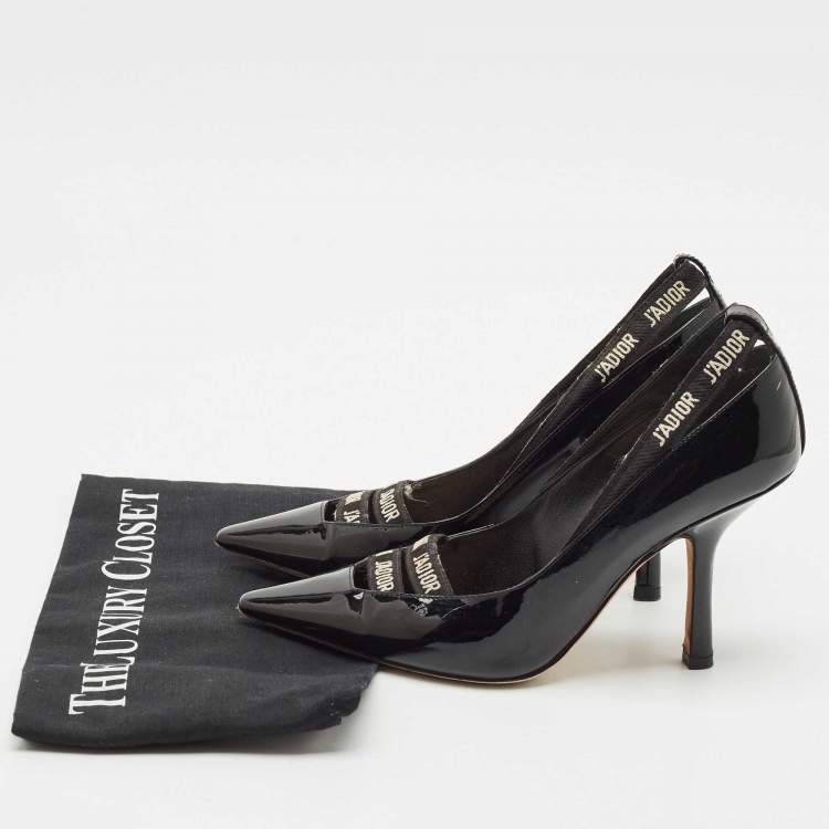 Pre Owned Dior Black Patent Leather J'adior Ribbon Pointed Toe Pumps Size 36.5