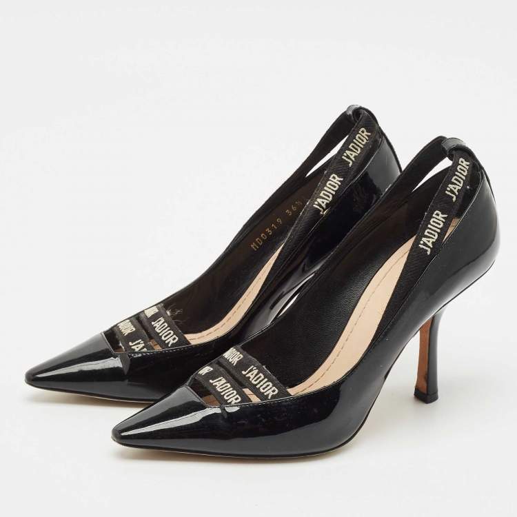 Pre Owned Dior Black Patent Leather J'adior Ribbon Pointed Toe Pumps Size 36.5