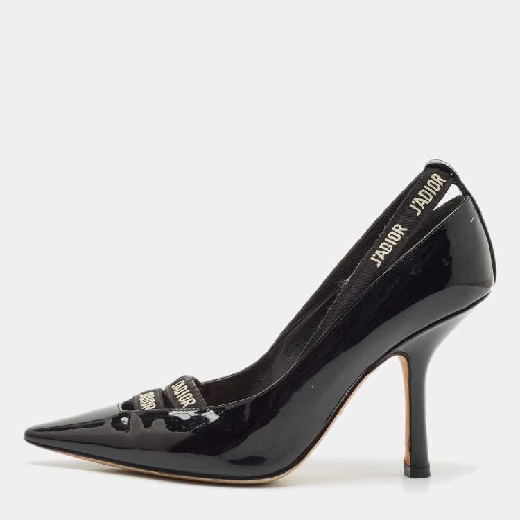 Pre Owned Dior Black Patent Leather J'adior Ribbon Pointed Toe Pumps Size 36.5