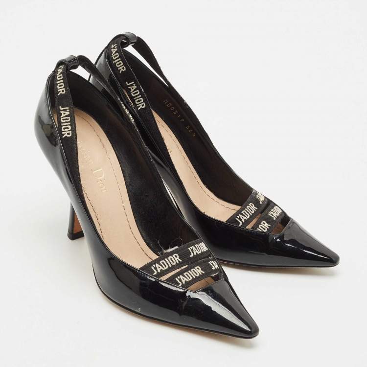 Pre Owned Dior Black Patent Leather J'adior Ribbon Pointed Toe Pumps Size 36.5