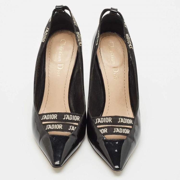 Pre Owned Dior Black Patent Leather J'adior Ribbon Pointed Toe Pumps Size 36.5