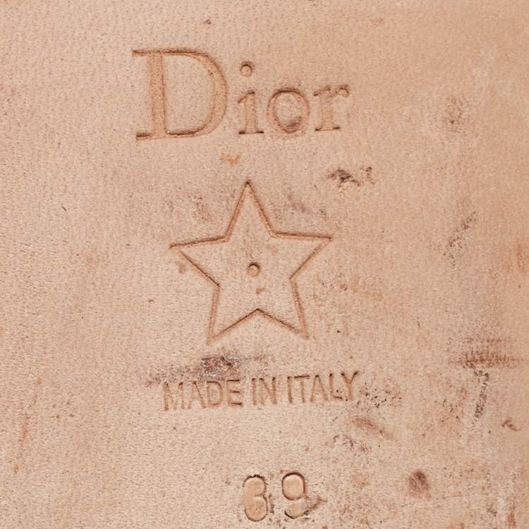 Pre Owned Dior Navy Blue Embroidered Canvas Dway Flat Slides Size 39