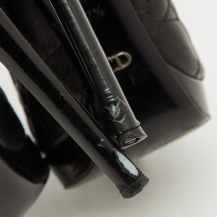 Pre Owned Dior Black Cannage Leather Bow Peep Toe Platform Pumps Size 37.5