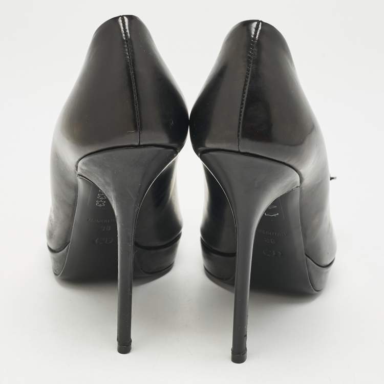 Pre Owned Dior Black Leather Dandy Peep Toe Pumps Size 38