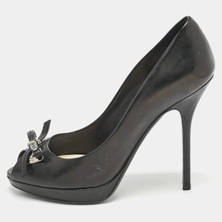 Pre Owned Dior Black Leather Dandy Peep Toe Pumps Size 38