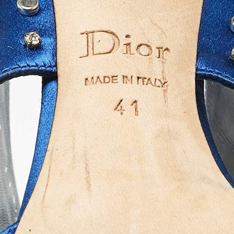 Pre Owned Dior Blue Satin Embellished Slingback Sandals Size 41