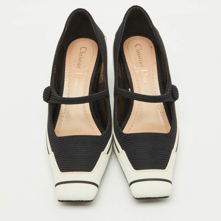 Pre Owned Dior Black/White Fabric and Rubber D-motion Mary Jane Pumps Size 36