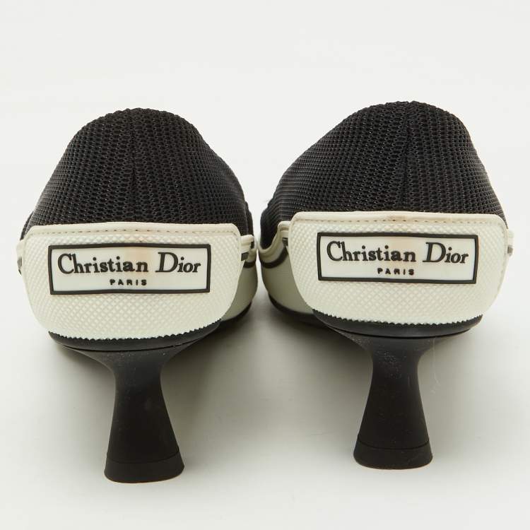 Pre Owned Dior Black/White Fabric and Rubber D-motion Mary Jane Pumps Size 36