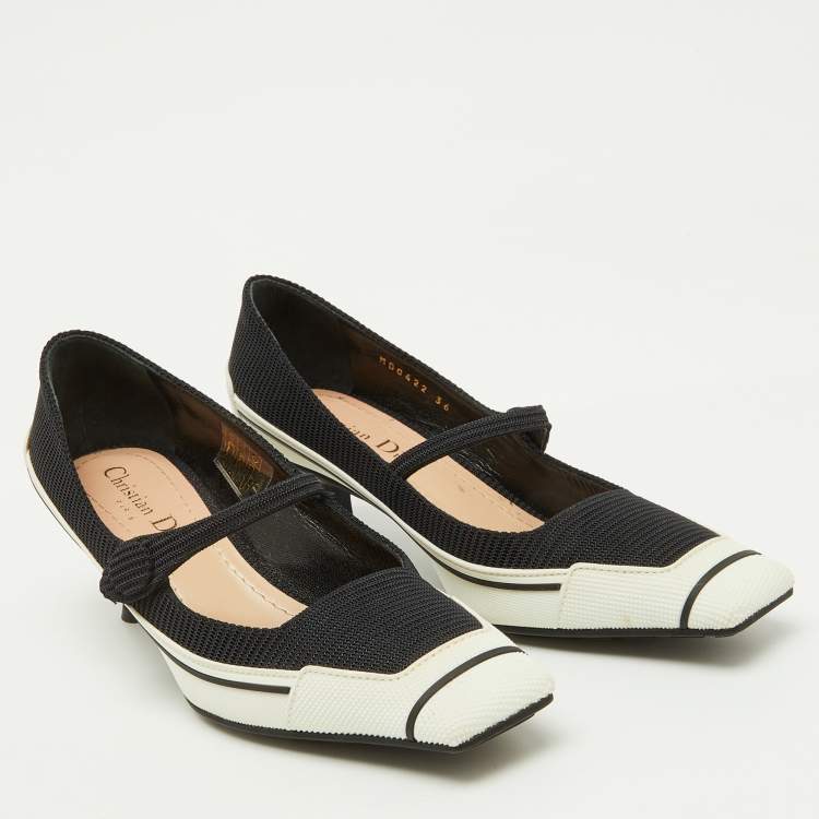 Pre Owned Dior Black/White Fabric and Rubber D-motion Mary Jane Pumps Size 36