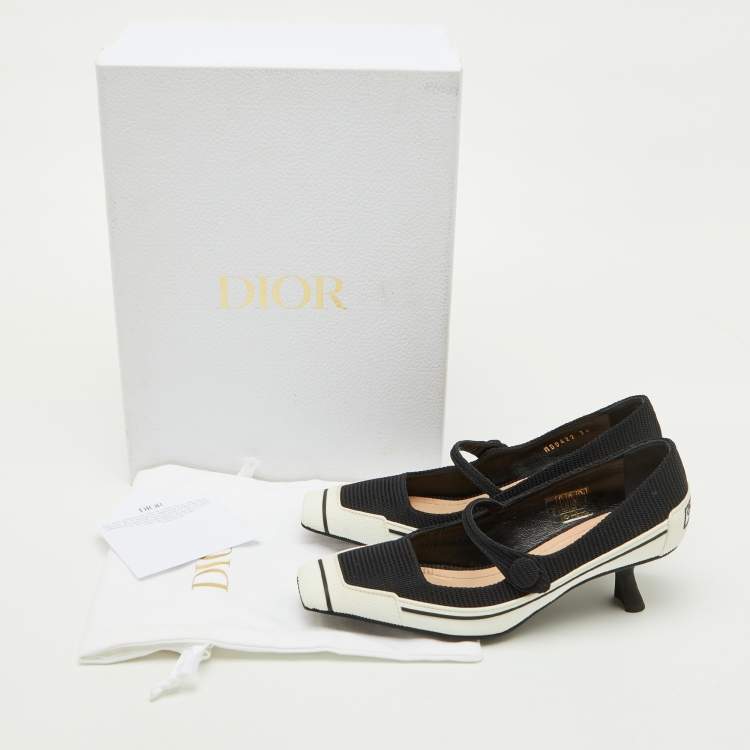 Pre Owned Dior Black/White Fabric and Rubber D-motion Mary Jane Pumps Size 36