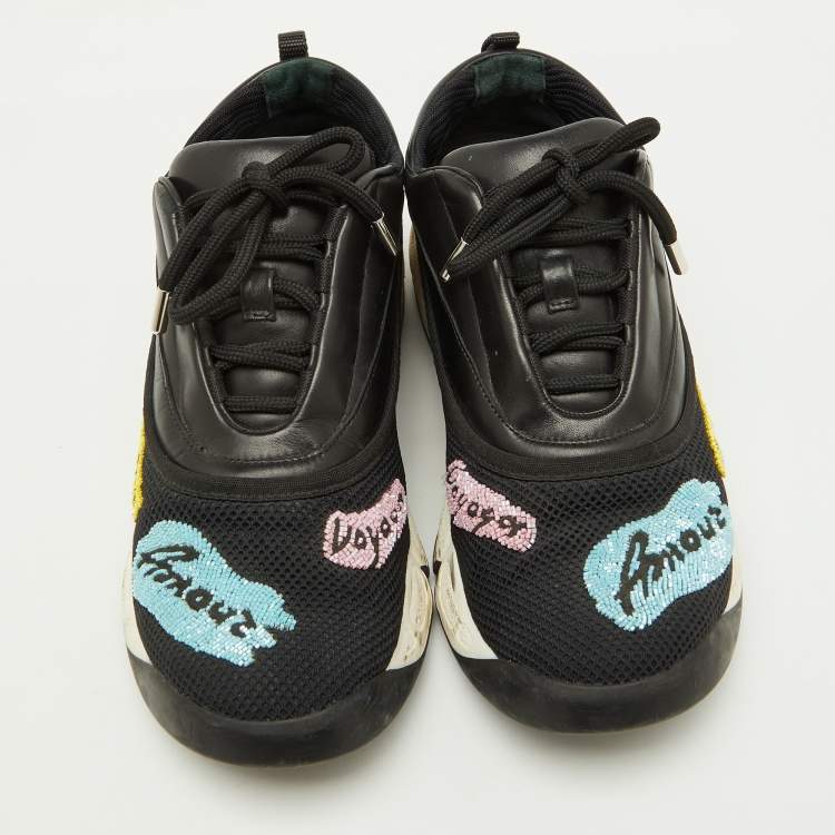 Pre Owned Dior Black Leather and Mesh Fusion Lace Up Sneakers Size 39.5