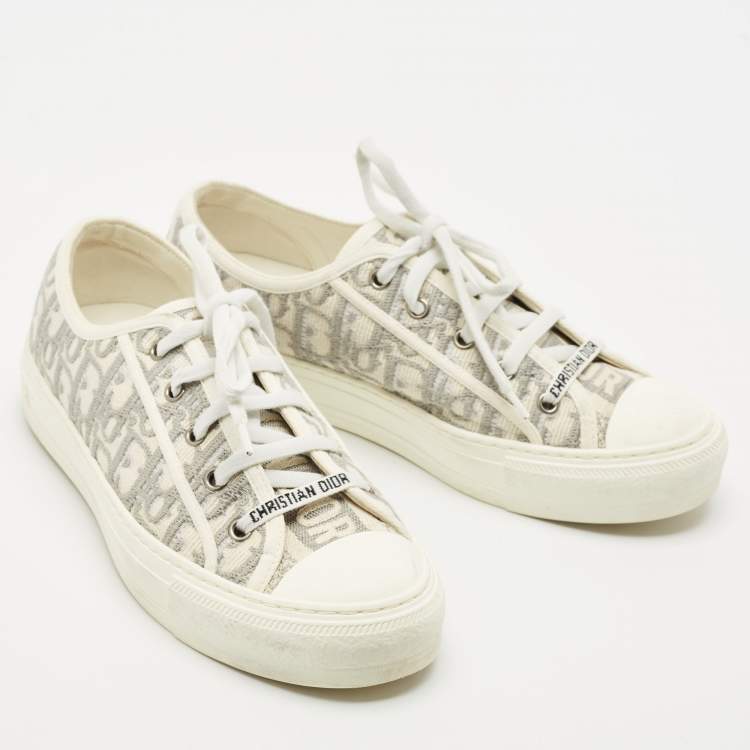 Pre Owned Dior Grey/White Canvas Walk'n'Dior Lace Up Sneakers Size 39