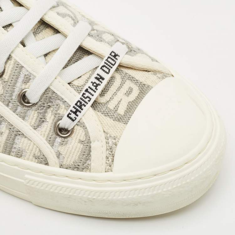 Pre Owned Dior Grey/White Canvas Walk'n'Dior Lace Up Sneakers Size 39