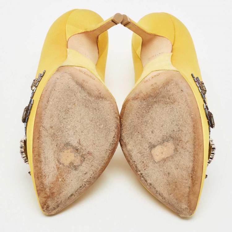 Pre Owned Dior Yellow Satin Embellished Pointed Toe Pumps Size 38