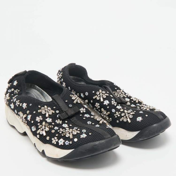 Pre Owned Dior Black Mesh Fusion Slip On Sneakers Size 38