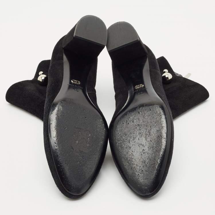 Pre Owned Dior Black Suede Zipped Ankle Length Boots Size 40
