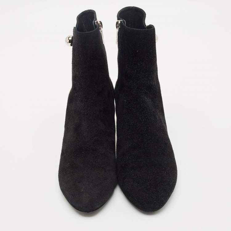 Pre Owned Dior Black Suede Zipped Ankle Length Boots Size 40