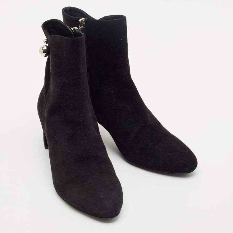 Pre Owned Dior Black Suede Zipped Ankle Length Boots Size 40