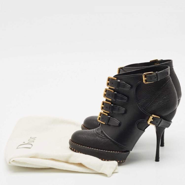 Pre Owned Dior Brown Leather Cavaliere Platform Ankle Boots Size 37
