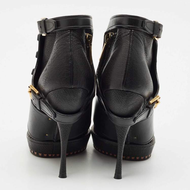 Pre Owned Dior Brown Leather Cavaliere Platform Ankle Boots Size 37