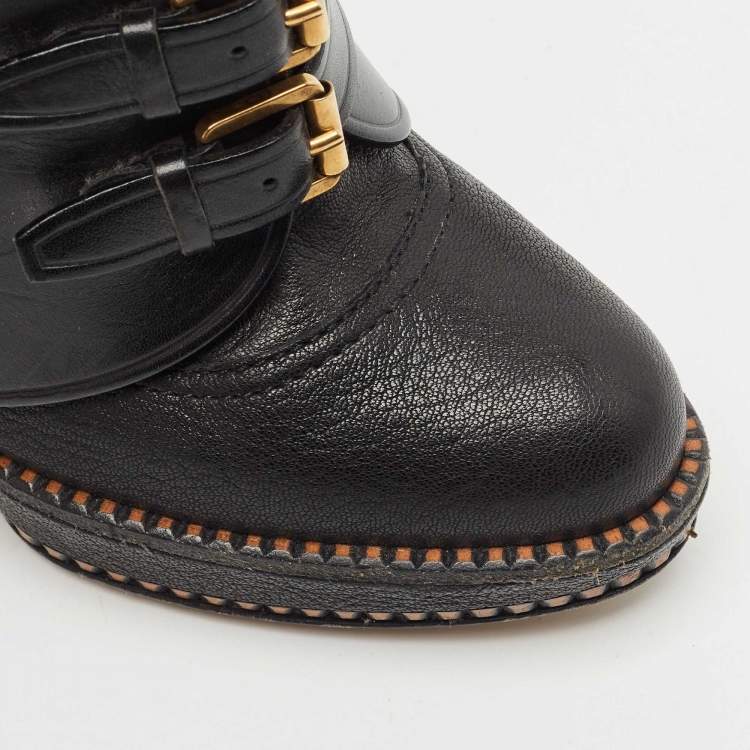 Pre Owned Dior Brown Leather Cavaliere Platform Ankle Boots Size 37