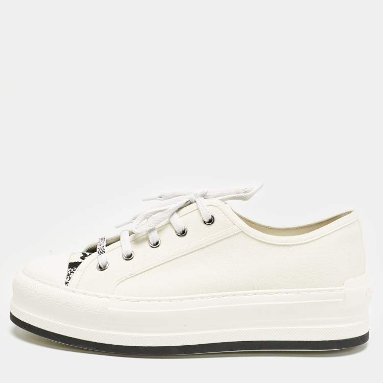 Pre Owned Dior White Canvas Walk'n'Dior Platform Low Top Sneakers Size 40