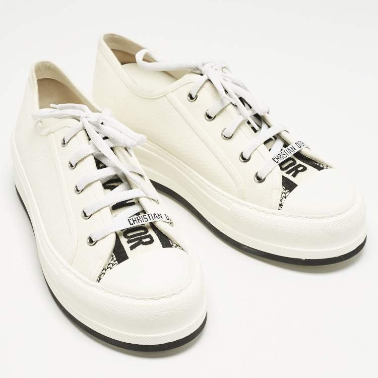 Pre Owned Dior White Canvas Walk'n'Dior Platform Low Top Sneakers Size 40