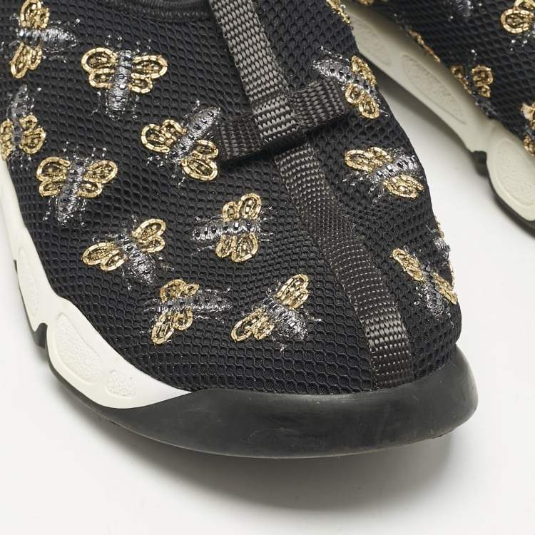 Pre Owned Dior Black Mesh Fusion Bee Embellished Slip On Sneakers Size 37.5