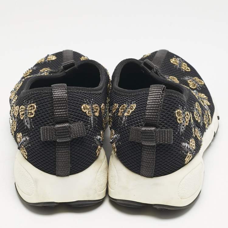 Pre Owned Dior Black Mesh Fusion Bee Embellished Slip On Sneakers Size 37.5