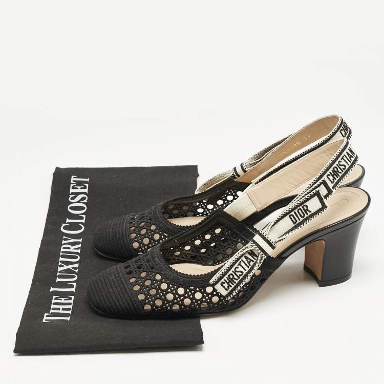 Pre Owned Dior Black Canvas D-moi Slingback Pumps Size 37
